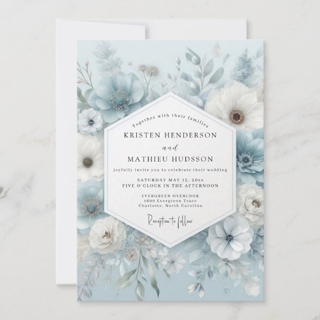 Slate Blue Ethereal Anemone Wedding Einladung (Vorderseite)