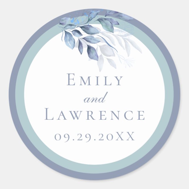 Slate Blue Eucalyptus Wedding Sticker (Vorderseite)