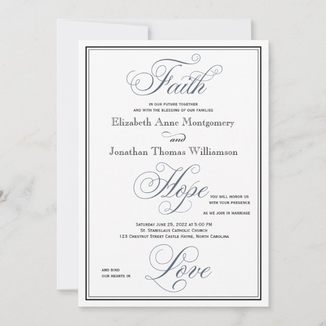 Slate Blue Faith Hope Liebe Christlich Hochzeit Einladung (Vorderseite)