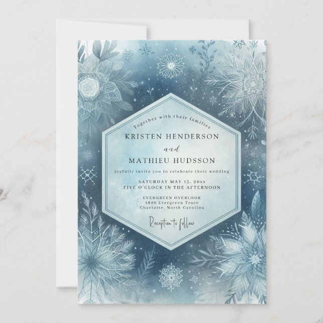 Slate Blue Frosty Woodland Wedding Einladung (Vorderseite)