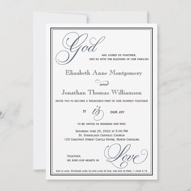 Slate Blue God is Liebe Christlich Wedding Einladung (Vorderseite)