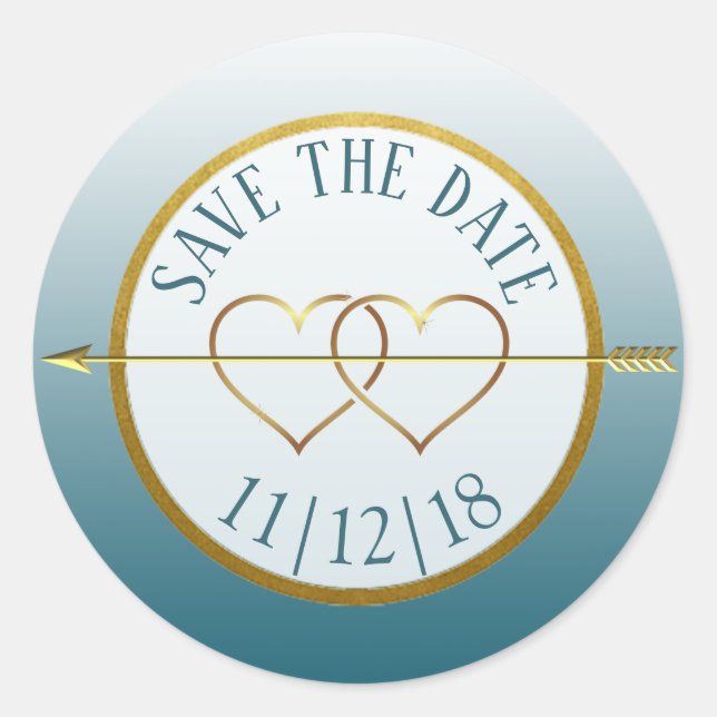 Slate Blue & Gold Gradient Save the Date Stickers (Vorderseite)
