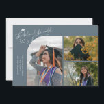 Slate Blue Graduate She Believed Multi Photo Ankündigung<br><div class="desc">Modern and whimsical graduation announcement photo card featuring 3 photos on the front and 1 on the back. The text says "She believed she could so she did" with twinkling stars. Add the graduate's name,  information,  and message to personalize this card. Slate blue.</div>