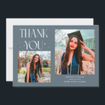 Slate Blue Graduate Thank You 2-Photo  Ankündigung<br><div class="desc">Modern and whimsical graduation announcement photo card featuring 2 photos on the front and 1 on the back. The text says "THANK YOU" with twinkling stars. Add the graduate's name,  information,  and message to personalize this card. Slate blue.</div>