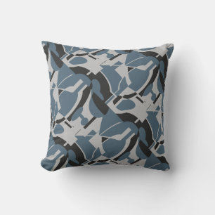 Slate Blue Gray Black Diagonal MCM Look Art Print Kissen