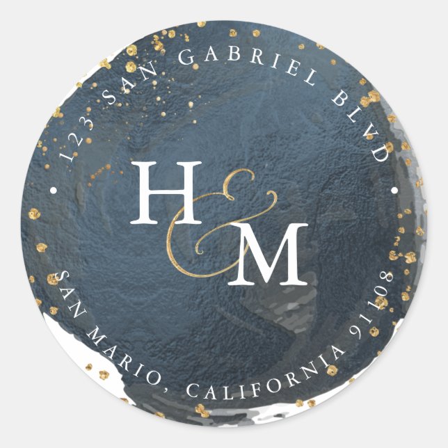 Slate Blue Imitate Gold Script Ampersand Runder Aufkleber (Vorderseite)