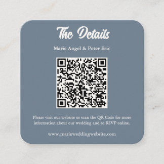 Slate Blue Monogram QR Code Wedding Details Quadratische Visitenkarte