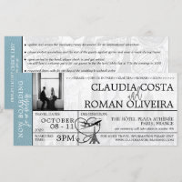 Slate Blue Paris Mariage Boarding Pass Invitation