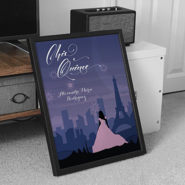 Slate Blue & Pink Paris Feuerwerk Quinceañera Poster (Von Creator hochgeladen)