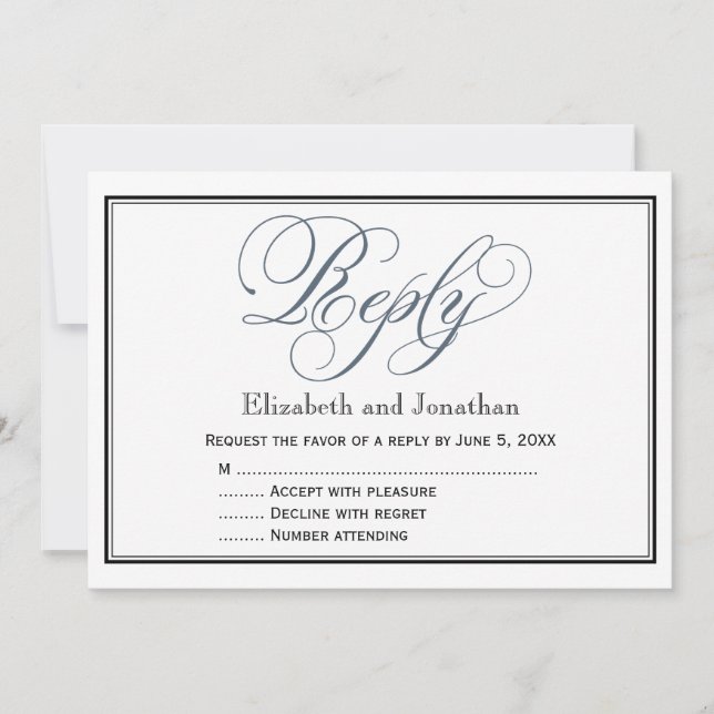 Slate Blue Script Reply UAWG Enclosure Card Einladung (Vorderseite)