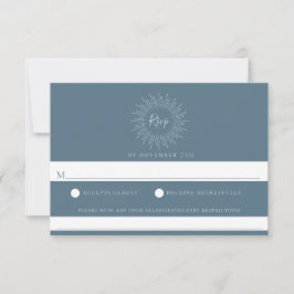Slate Blue Sunburst Wedding Food Allergie UAWG RSVP Karte