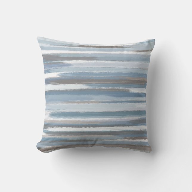 Slate Blue Taupe Abstrakte Streifen Kissen (Vorderseite)