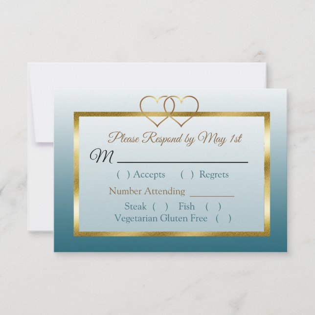 Slate Blue und Gold Gradient Wedding RSVP Karte (Vorderseite)