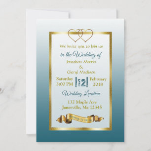 Slate Blue und Gold Hearts Einladungen für Hochzei