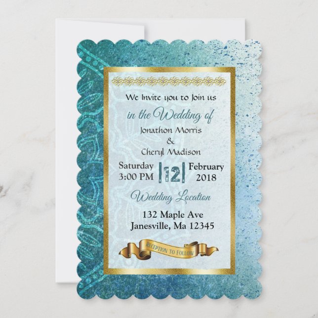 Slate Blue und Gold Mandala Hochzeitseinladungen Einladung (Vorderseite)