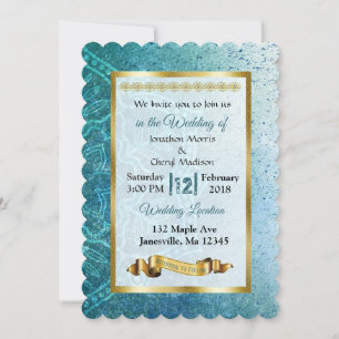 Slate Blue und Gold Mandala Hochzeitseinladungen Einladung