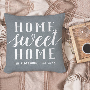 Slate Blue & White Personalized Home Sweet Home Kissen