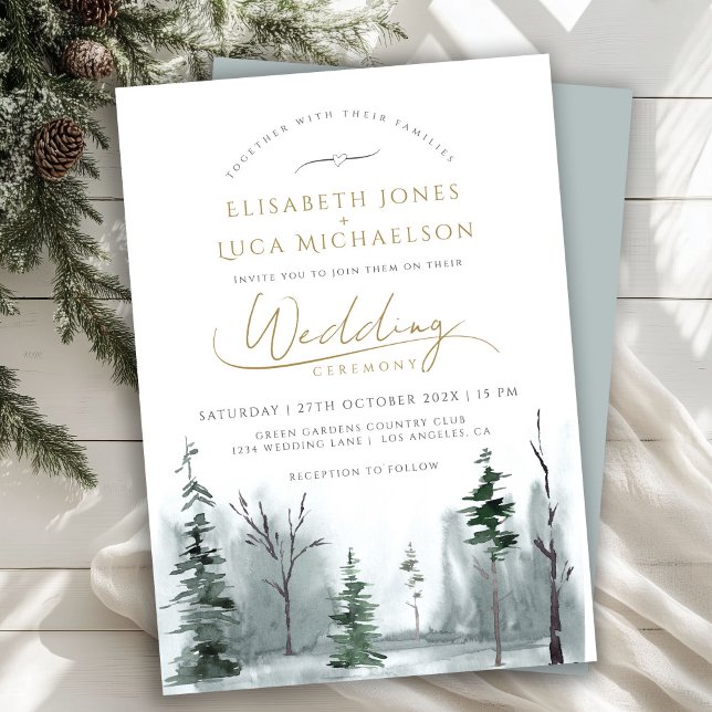 Slate Blue Winter Landschaft Pine Woodland Hochzei Einladung (Von Creator hochgeladen)