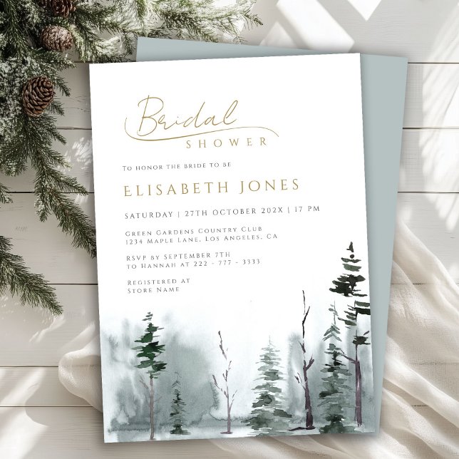 Slate Blue Winter Landschaft Woodland Brautparty Einladung (Von Creator hochgeladen)