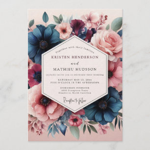 Slate Blush Romantische Blütenhochzeit Einladung