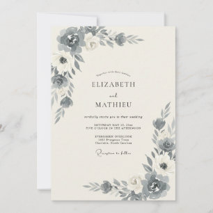 Slate-Elfenbein-Pfingstrosen-Hochzeit Einladung