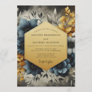 Slate & Gold Malerische Blütenhochzeit Einladung