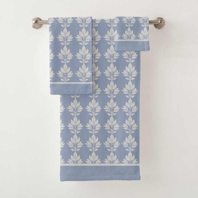 Slate Gray Elegant Leaf Pattern Badhandtuch Set (Insitu)