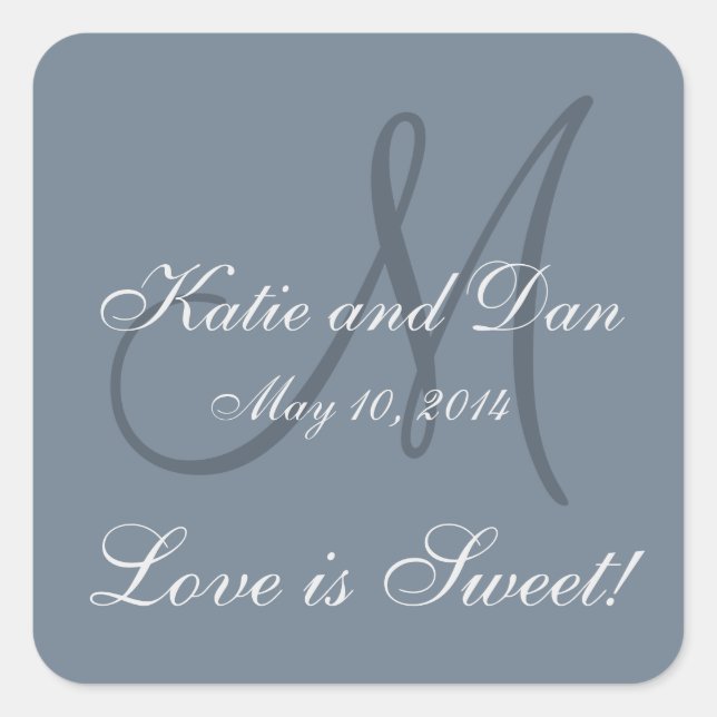 Slate Gray Life ist Sweet Mit Monogramm Wedding Quadratischer Aufkleber (Vorderseite)
