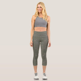 Slate Green Ditsy Blossom Muster Capri Leggings