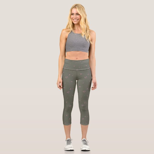 Slate Green Ditsy Blossom Muster Capri Leggings (Vorderseite)
