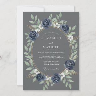 Slate Indigo Laub Eukalyptus Hochzeit Einladung