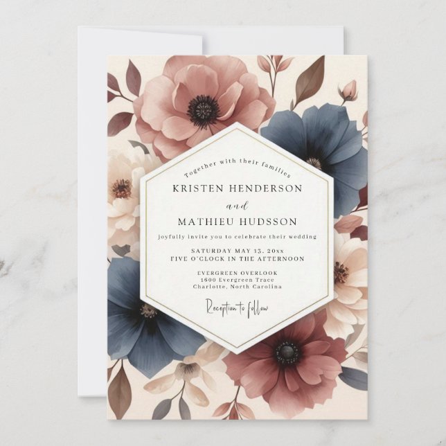 Slate Mauve Watercolor Wedding Einladung (Vorderseite)