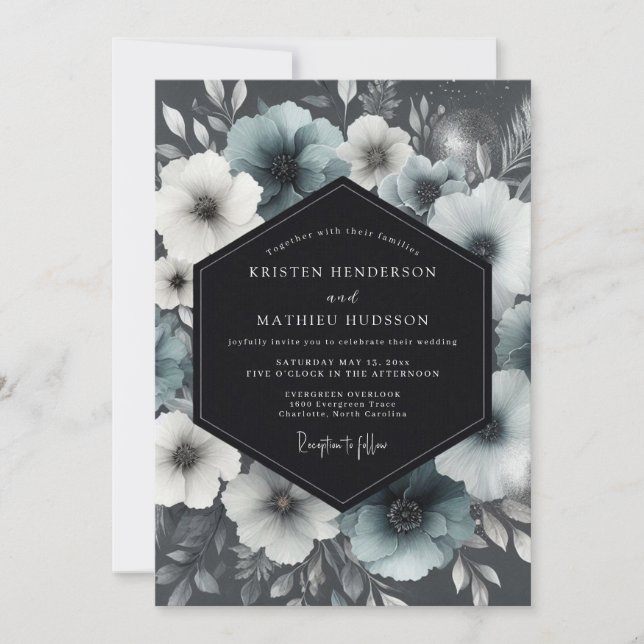 Slate Moody Anemone Wedding Einladung (Vorderseite)