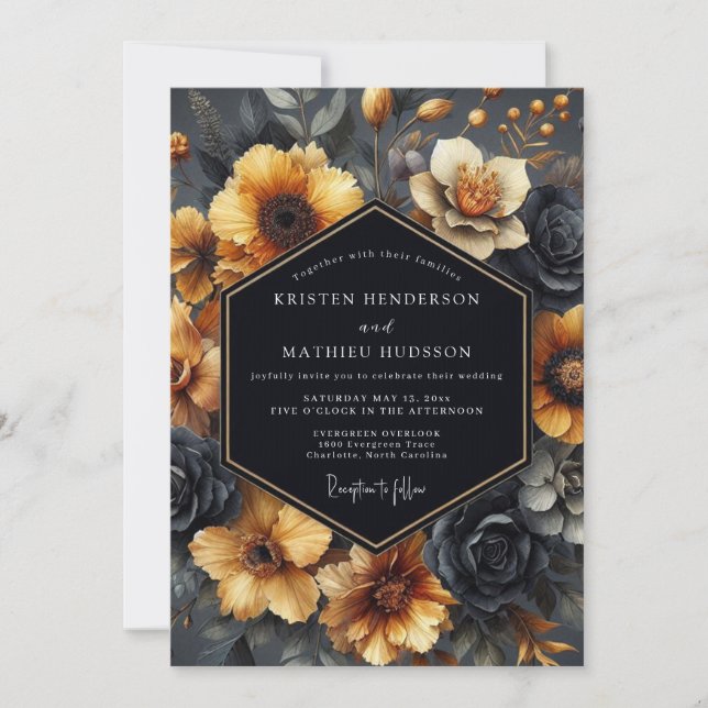 Slate Ochre Baroque Wedding Einladung (Vorderseite)