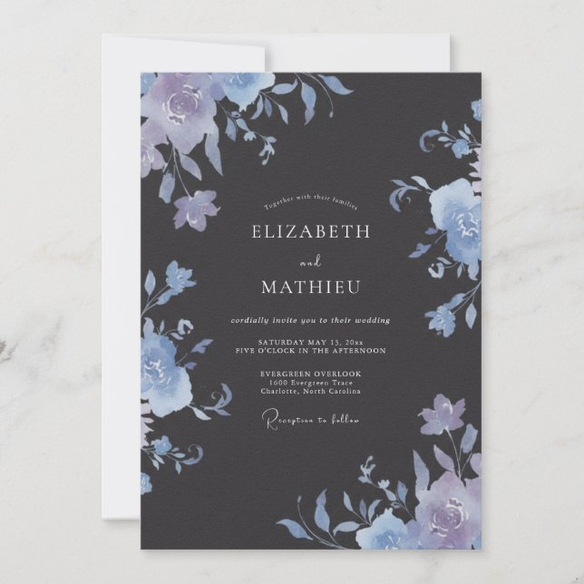 Slate Periwinkle Hochzeit Einladung (Vorderseite)
