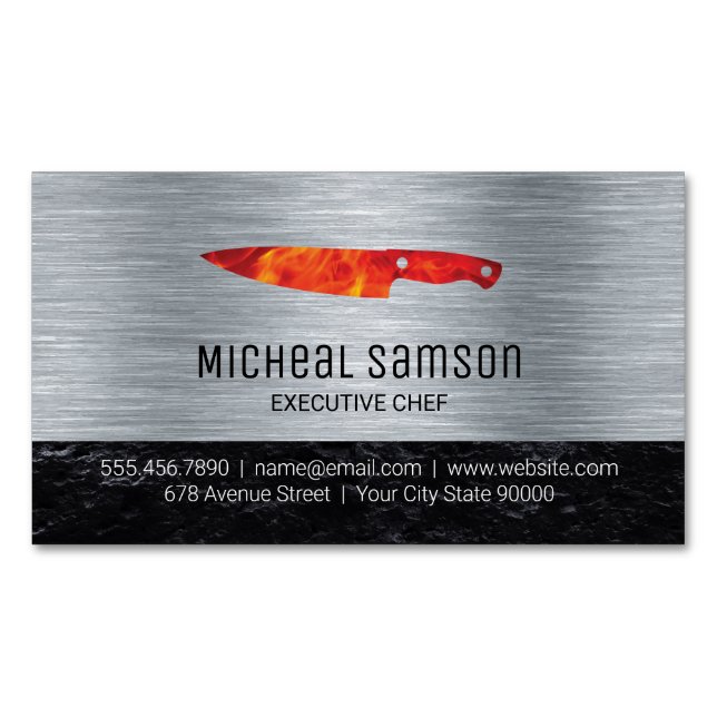 Slate Rock Fire Knife | | Metallic Magnetische Visitenkarte (Vorderseite)