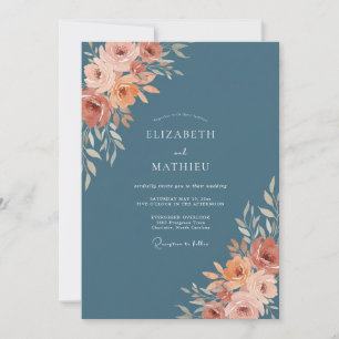 Slate Soft Terrakotta Petal Hochzeit Einladung