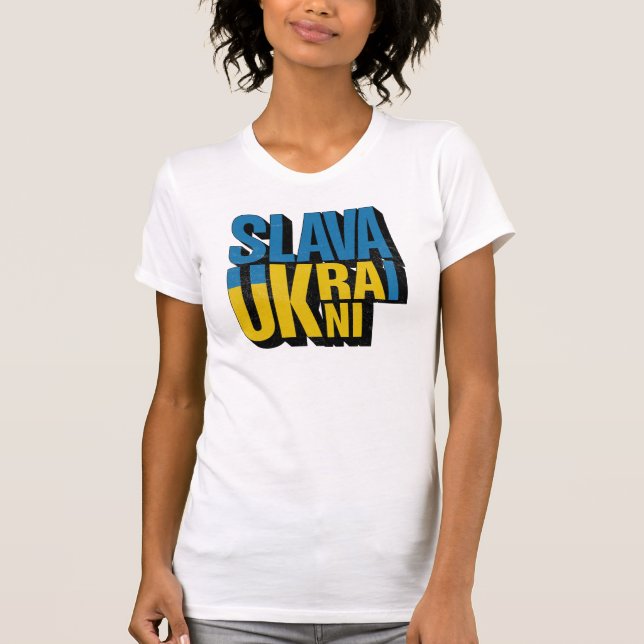 Slava Ukraini Graphic, Ukrainisches Pride Design T-Shirt (Vorderseite)