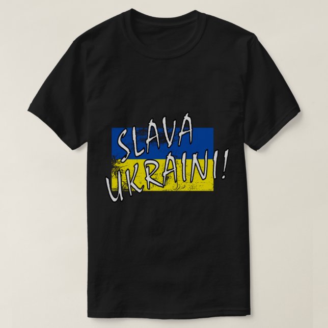 Slava Ukraini mit Flagge! T-Shirt (Design vorne)