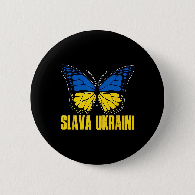 Slava Ukraini Support Ukraine Retro Ukrainian Flag Button (Vorderseite)