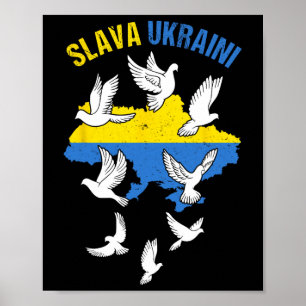 Slava Ukraini Ukraine Karte Flagge Friedenstauben Poster