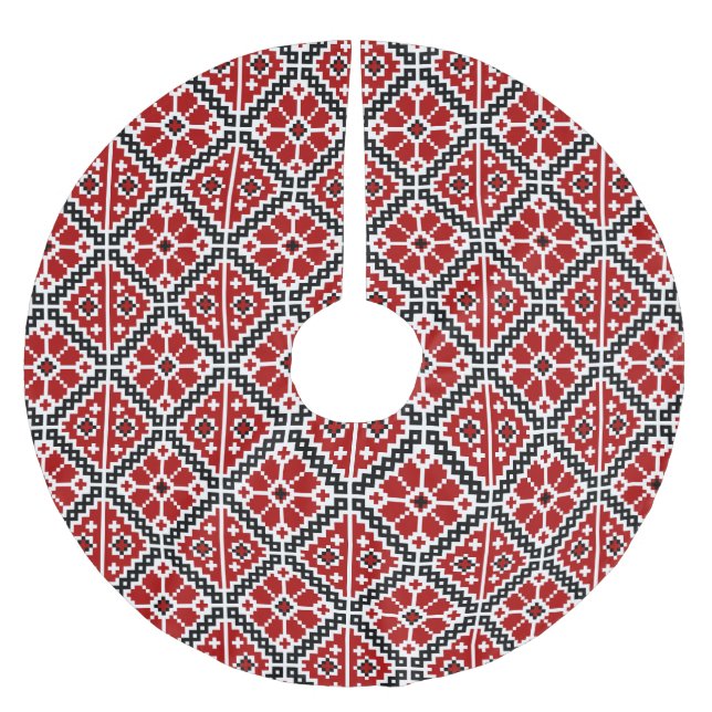Slavic Ethnic Embroidery, Balkan Traditional Polyester Weihnachtsbaumdecke (Vorderseite)