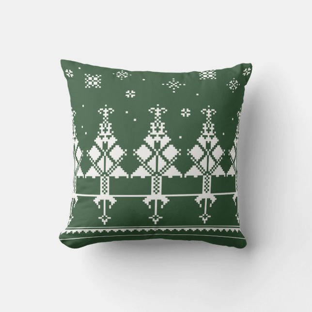 Slavic Folk Art | Winterwald grün und weiß Kissen (Vorderseite)