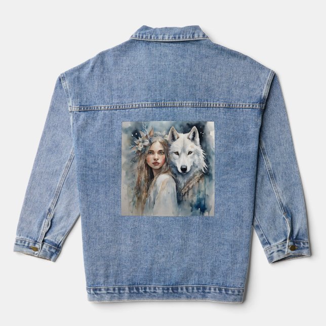 Slavic Girl and white Wolf Jeansjacke (Rückseite)