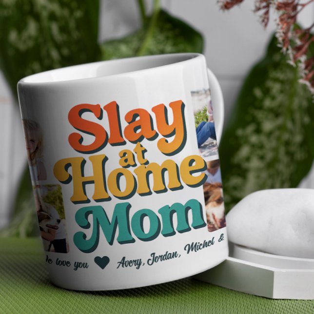 Slay auf Zuhause Mama Personalisiert 8 FotoCollage Kaffeetasse (Celebrate mom's one-of-a-kind style with this playful and heartfelt design! )