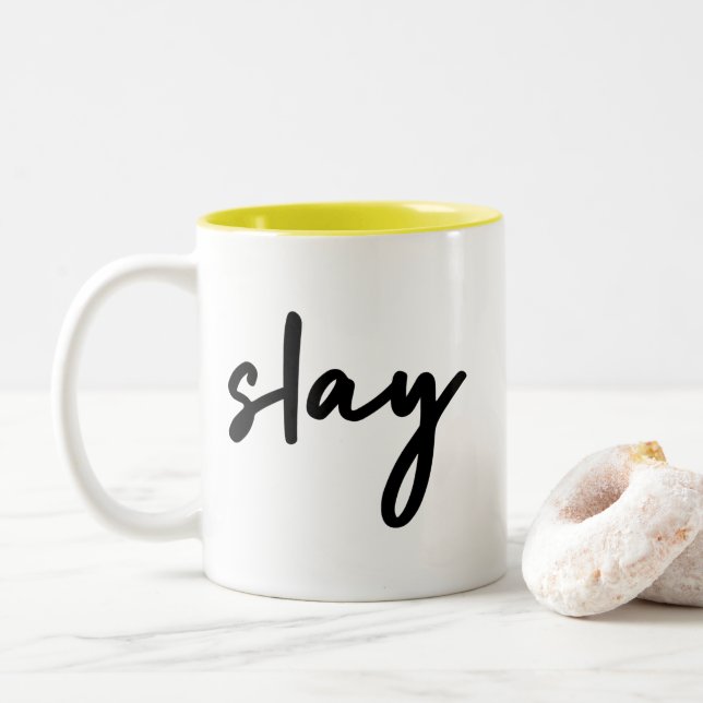 Slay | Modernes Minimalistisches Trendy Stilvolles Zweifarbige Tasse (Mit Donut)