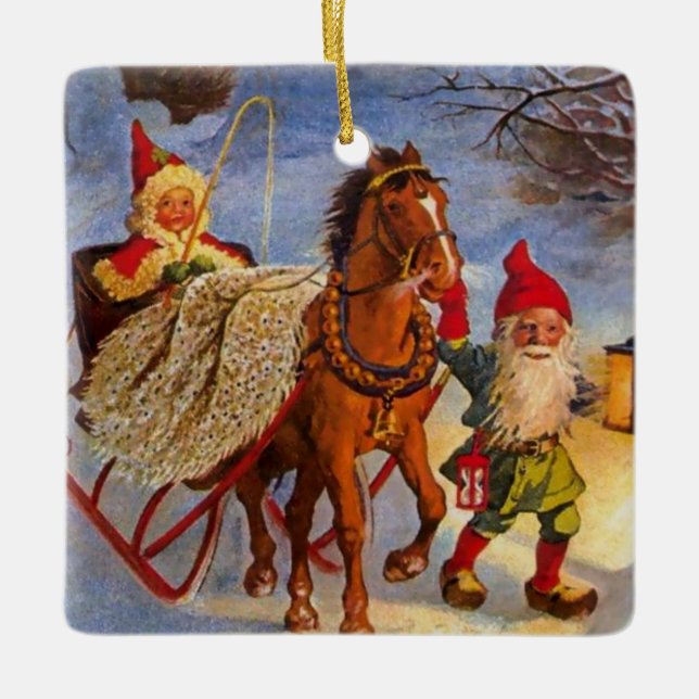 "Sled Ride at Night" von Jenny Nystrom Keramikornament (Vorderseite)