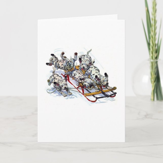Sledding Dalmatiner-Welpen Feiertagskarte (Vorderseite)
