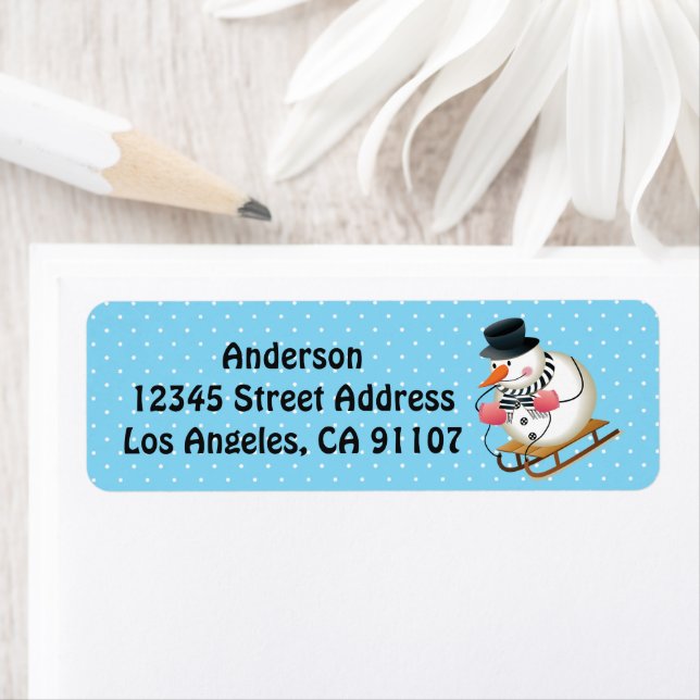 Sledding Snowman Adresse de retour Étiquettes (En situation)