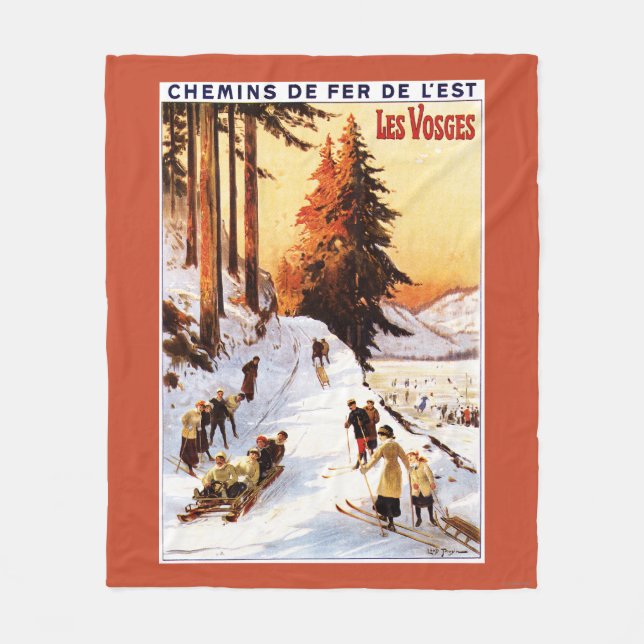 Sledding und Ski fahren an Vosges-Plakat Fleecedecke (Vorderseite)